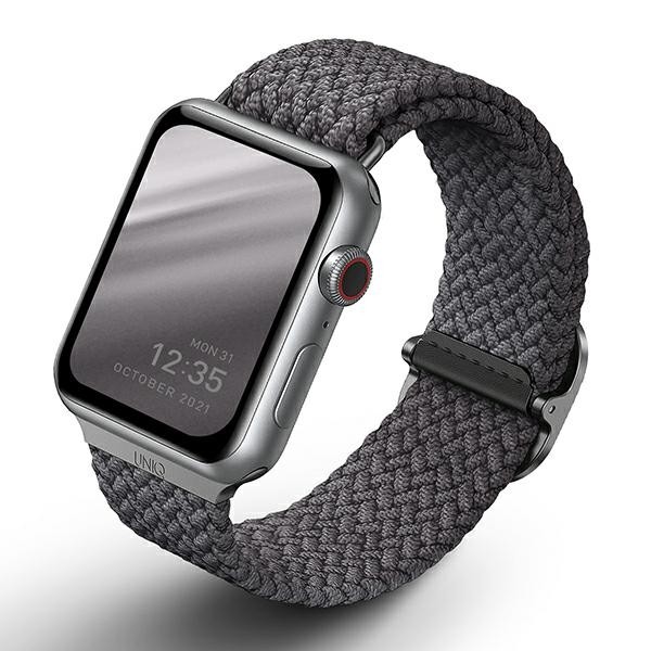 Apple Watch 4/5/6/7/SE, okosóra szíj, szürke, fonott, 38/40/41mm, UNIQ
