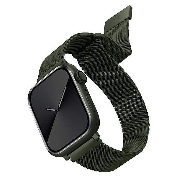 Apple Watch 4/5/6/7/SE, okosóra szíj, fém, zöld, 38/40/41mm, UNIQ