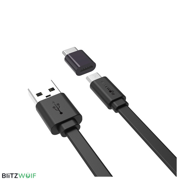Blitzwolf BW-MT2 Micro USB adatkábel Type-C átalakítóval fekete 1m 2A