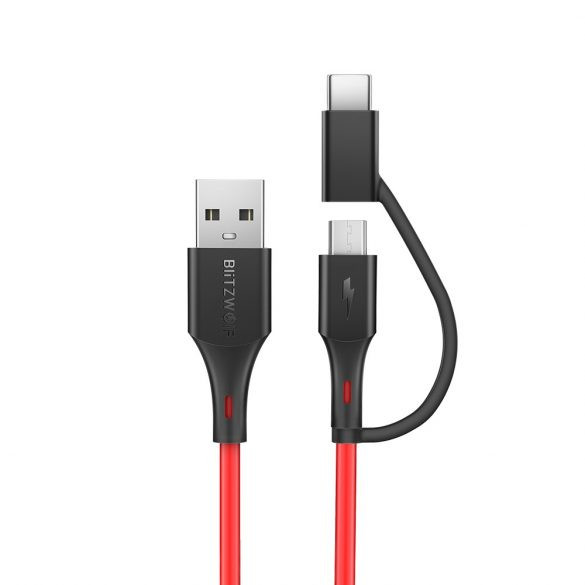 Blitzwolf BW-MT3 2in1 Type-C Micro USB adatkábel piros 0.9m 3A
